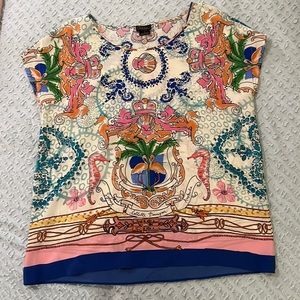 Collette Dinnegan for Anthropologie silk flamingo top